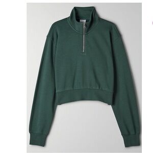 Aritzia Forest Green Cropped Half-Zip Hoodie
